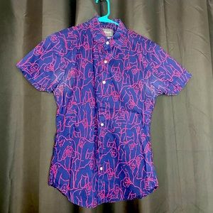 Bonobos tailored slim fit riviera shirt in navy & red gorilla print